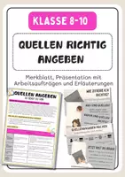 Vorschau - Arbeitsblätter - Quellen richtig angeben/ richtig zitieren - Deckblatt