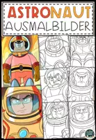 Vorschau - Mal- und Bastelvorlagen - Astronaut Arbeitsblätter: Malvorlagen, Schleichdiktat, Symmetrie und Lesemalblatt Materialpaket - Seite 1