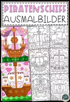 Vorschau - Arbeitsblätter - Piraten, Ausmalbilder, Schleichdiktat, Symmetrie- und Lesemalblätter zum Ausdrucken Materialpaket - Seite 1