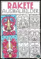 Vorschau - Mal- und Bastelvorlagen - Rakete Malvorlagen, Schleichdiktat, Symmetrie- und Lesemalaufgaben Materialpaket - Seite 1