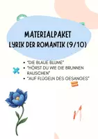 Vorschau - Arbeitsblätter - Lyrik der Romantik: Die blaue Blume (Eichendorff) & Auf Flügeln des Gesanges (Heine) – 2 Arbeitsblätter zur Gedichtanalyse - Deckblatt
