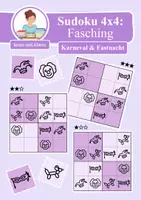 Vorschau - Arbeitsblätter - Sudoku 4x4: Fasching & Karneval & Fastnacht (Rätsel für Vorschule & Anfangsunterricht) - Deckblatt