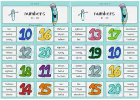 Vorschau - Fördermaterial/Inklusion - Clip cards numbers 10-20 - Klammerkarten - Seite 1