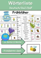 Vorschau - Mal- und Bastelvorlagen - Wörterliste Frühblüher - DaZ/DaF / Deutsch (Grundschule) Kartenspiel - Deckblatt