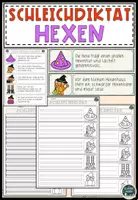 Vorschau - Arbeitsblätter - Hexe Schleichdiktat, Lesen und Malen – Lesemalblatt Materialpaket - Seite 1