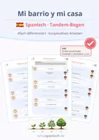 Vorschau - Arbeitsblätter - Mi barrio y mi casa – Spanischer Tandem-Bogen (4-fach differenziert) - Deckblatt
