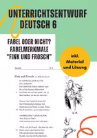 Vorschau - Stundenentwürfe - Unterrichtsentwurf (6. Klasse): Fabelmerkmale anwenden – Fink & Frosch (Wilhelm Busch) - Deckblatt