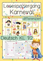 Vorschau - Arbeitsblätter - Karneval Deutsch Lesespaziergang Kl. 1 & 2 differenziert - Deckblatt