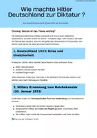 Vorschau - Merkblätter - Lernkarte + Quiz: Wie machte Hitler Deutschland zur Diktatur? - Deckblatt