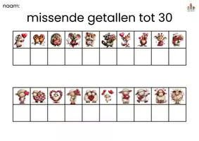 Voorbeeld - Missende getallen tot 30 valentijn bewegend leren - Pagina 2