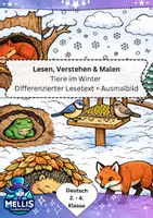 Vorschau - Mal- und Bastelvorlagen - Lesen und malen Klasse 2, 3, 4: Tiere im Winter - Deckblatt