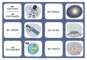 Vorschau - Spiele - Weltall und Planeten – Paare finden mit Bildern und Begriffen | Lernspiel 4.–5. Klasse - Seite 1