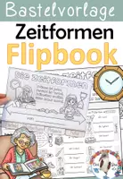 Vorschau - Arbeitsblätter - Flipbook - Zeitformen - Präsens, Präteritum, Perfekt, Futur - Bastelvorlage - Deckblatt