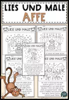 Vorschau - Arbeitsblätter - Lesemalblatt Affe, Katzen, Pinguin Lesen und Malen Materialpaket - Seite 1