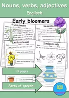 Vorschau - Test - Frühblüher / Early Bloomer: Nouns verbs adjectives - 13 Arbeitsblätter zu Wortarten (Englisch) - Deckblatt