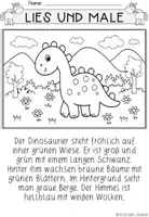 Vorschau - Arbeitsblätter - Abenteuer mit Dinosauriern – Lesen und Malen - Seite 1
