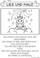 Vorschau - Arbeitsblätter - Lesemalblatt – Einhorn - Klasse 1/2 - Seite 2