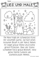 Vorschau - Arbeitsblätter - Lesemalblatt Hexe, Einhorn, Drachen Lesen und Malen Materialpaket - Seite 3