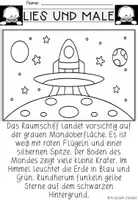 Vorschau - Mal- und Bastelvorlagen - Lesemalblatt Raumschiff, Rakete, Astronauten Lesen und Malen Materialpaket - Seite 3