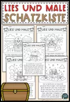 Vorschau - Mal- und Bastelvorlagen - Lesen und Malen – Lesemalblatt schatzkiste - Deckblatt