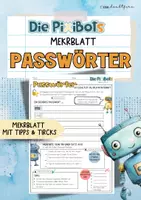 Vorschau - Merkblätter - Sichere Passwörter | Die PixiBots | Merkblatt mit Merksatz-Methode - Deckblatt