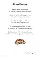 Vorschau - Arbeitsblätter - Die drei Spatzen - Gedicht mit passenden Übungen - Seite 1