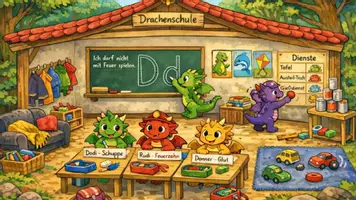 Vorschau - Poster - Buchstabeneinführung D - Wimmelbild "Die Drachenschule" - Seite 1