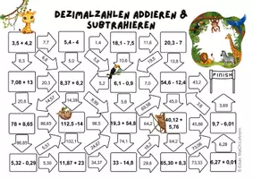 Vorschau - Arbeitsblätter - Labyrinth Dezimalzahlen Addieren & Subtrahieren - Seite 1