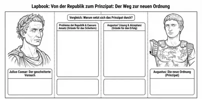 Vorschau - Arbeitsblätter - Von Republik zum Prinzipat: Warum scheiterte Caesar als Diktator, während Augustus das Kaisertum festigte? - Seite 2