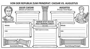 Vorschau - Arbeitsblätter - Von Republik zum Prinzipat: Warum scheiterte Caesar als Diktator, während Augustus das Kaisertum festigte? - Seite 1