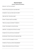 Vorschau - Arbeitsblätter - Reported Speech - sentences, questions, all tenses - Deckblatt