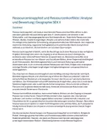 Vorschau - Arbeitsblätter - Ressourcenknappheit und Ressourcenkonflikte | Geographie SEK II Unterrichtsmaterial - Deckblatt