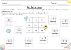 Vorschau - Arbeitsblätter - Rechenbingo schriftliche Addition und Subtraktion (sommerliche Version) - Seite 1