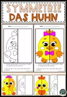 Vorschau - Mal- und Bastelvorlagen - Tiere: Huhn, Pinguin, katzen Symmetrie Ausmalbilder Materialpaket - Seite 1