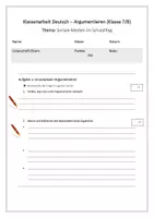 Vorschau - Test - Klassenarbeit Argumentieren Thema Soziale Medien (Deutsch 7-8) - Seite 1