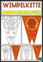 Vorschau - Mal- und Bastelvorlagen - FREEBIE: Kostenloses Wimpelkette mit Cupcake Ausmalbilder - Deckblatt