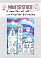 Vorschau - Mal- und Bastelvorlagen - Winterstadt: Aquarelltechnik mit Deckfarbenkasten & Salz - Deckblatt