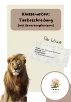 Vorschau - Klassenarbeiten - Klassenarbeit zum Thema "Tierbeschreibung" inkl. EWH (Löwe) - Deckblatt