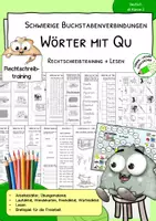Vorschau - Stationenlernen - Wörter mit QU - Rechtschreibtraining - schwierige Buchstabenverbindungen - Material ab Klasse 2 - Deckblatt