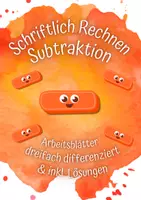 Vorschau - Arbeitsblätter - Arbeitsblätter Schriftliche Subtraktion 3 Niveaus - Deckblatt
