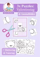 Vorschau - Arbeitsblätter - 3x Puzzles & Ausmalbilder: Valentinstag, Muttertag & Vatertag (Schneideübung) - Deckblatt