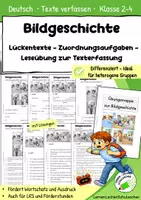 Vorschau - Arbeitsblätter - Bildgeschichte „Verschlafen“ – Texte verfassen Klasse 2–5 | Komplettpaket mit differenzierten Arbeitsblättern & Übungen - Seite 1