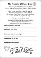 Vista previa - Hojas de trabajo - 🕊️ PEACE DAY - Reading Comprehension (1º–6º Primaria) - página 2
