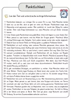 Vorschau - Arbeitsblätter - Pünktlichkeit Lesetext mit Fragen + Lösungen Leseverstehen Wortspeicher didaktische Reserve Lesen Leseverständnis - Seite 3