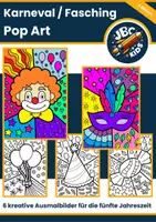 Vorschau - Mal- und Bastelvorlagen - 🎉 Pop Art Kunstprojekt – Ausmalbilder Karneval, Fasching & Fastnacht - Deckblatt