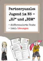 Vorschau - Arbeitsblätter - Partnerpuzzle: Jugend im Nationalsozialismus (HJ und BDM) - Deckblatt