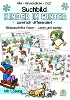 Vorschau - Arbeitsblätter - Winter Suchbild, Wimmelbild, Bilder suchen (Vorschule, Klasse 1, 2, DaZ,) - Deckblatt