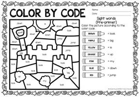 Vorschau - Arbeitsblätter - Color by code - Sight words Pre-Primer (Summer) - Seite 2