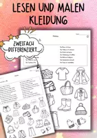 Vorschau - Arbeitsblätter - DaZ / DaF / Deutsch Grundschule - Lesen und Malen - Kleidung - Arbeitsblatt - sofort einsetzbar - Deckblatt