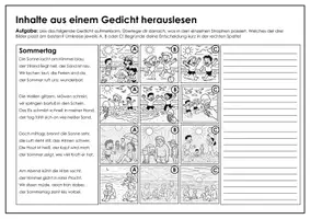 Vorschau - Arbeitsblätter - Lyrik (Jahrgang 5/6). Inhalte aus einem Gedicht herauslesen. Übung II (Sommergedicht) - Seite 1